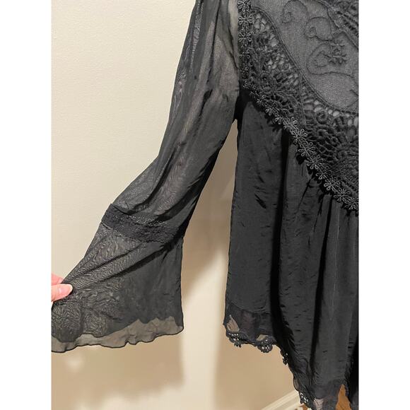 Indigo Thread Co. Black Mesh Lace Baby Doll Top Sz M Whimsigoth Fairygrunge - Picture 7 of 10